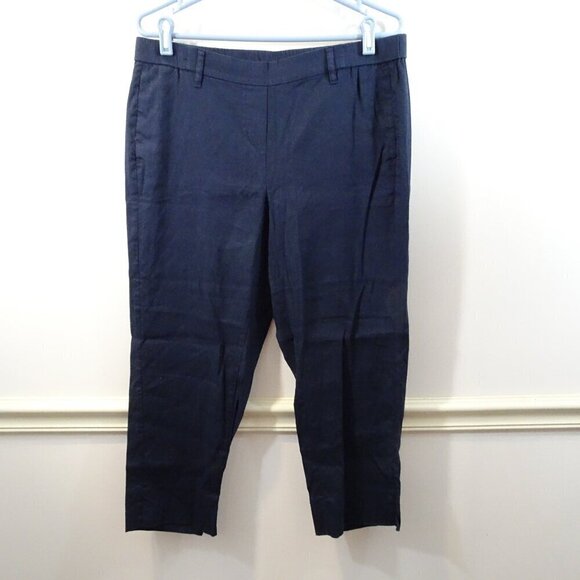 J.Jill Crop Pants Petite Size LP Navy Blue Linen Stretch Elastic Waist Pull On - Picture 1 of 5